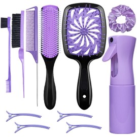 11 Pcs Hairbrush Set, Detangle Hair Brush And Spray Bottle, 3 Pieces Smooth Hairbrush For Toddlers, Suitable For Wet and Dry Hairstyles, Suitable For Adults And Children. (Purple)