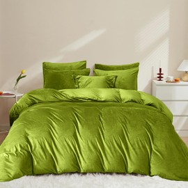 Covebett Flannel Bed Linen 140 x 200 cm Green Plain Winter Warm Shaggy Coral Fleece Cashmere Touch Cuddly Winter Bed Linen Fluffy Velvet Flannelette Duvet Cover with Zip and 1 Pillowcase 70 x 90 cm