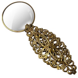 Gold Magnifying Glass with oval floral and leaf pattern, Handy Magnifier for reading, crafts, compact & practical
