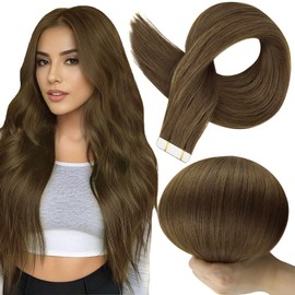 Full Shine 18Inch Tape in Hair Extensions Human Hair Color 3 Brown Human Hair Extensions Tape in Seamless Invisible Skin Weft 100G Remy Soft Extension 40Pcs Brazilian Lightweight