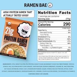 Ramen Bae High Protein Ramen Noodles - Beef Flavor 21g Protein Soup - Air Dried Not Fried, Plant Based, Vegan Ramen Protein Noodles - Low Carb, Sodium & Fat - Savory Roasted Beef Broth (Pack of 6)