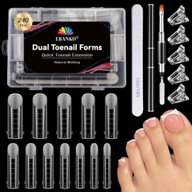 240 Pcs Poly Gel Toe Nail Form Kit - EBANKU Reusable Dual Toe Molds for Acrylic Extensions and Pedicure | Full Cover Nail Tips with Dual-Ended Gel Brush and Nail File | At-Home or Professional Use