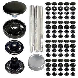 Megoto 10mm 655# Snap Fastener Stainless Steel Poppers Press Stud Cap Button for Bag Coats Marine Clothes Jackets Jeans Braccelets Gunmetal Black (35sets with Tools)