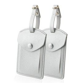 Luggage Tags with Address Label, Leather Luggage Tags for Men Women, ID Tags with Full Back Protection Cover for Cruise Ships, Travel Accessory Tags, Set of 2 (Silver 01)