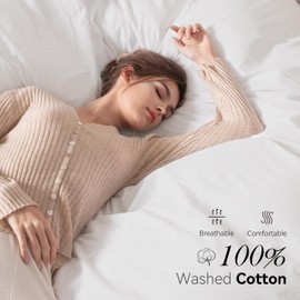 Ventidora 3 Piece Duvet Cover Set Cal King Size,100% Organic Washed Cotton Linen Feel Like Textured, Luxury Soft and Breatheable Bedding Set with Zipper Closure(1 Comforter Cover + 2 Pillowcases)