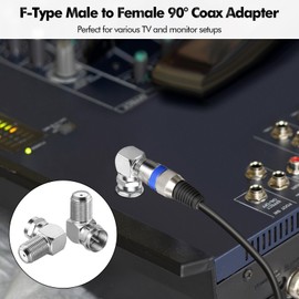 poeland 2pcs F Type Right Angle Coaxial Cable Connector, 90 degree F-Type RG6 Male to Female Adapter for Wall Mounted TVs, Wall Plates, Coax Cable (Sliver)