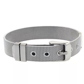 Unbranded Men Women 12MM Stainless Surgical Steel Belt Buckle Mesh Bracelet 7.5 Inches