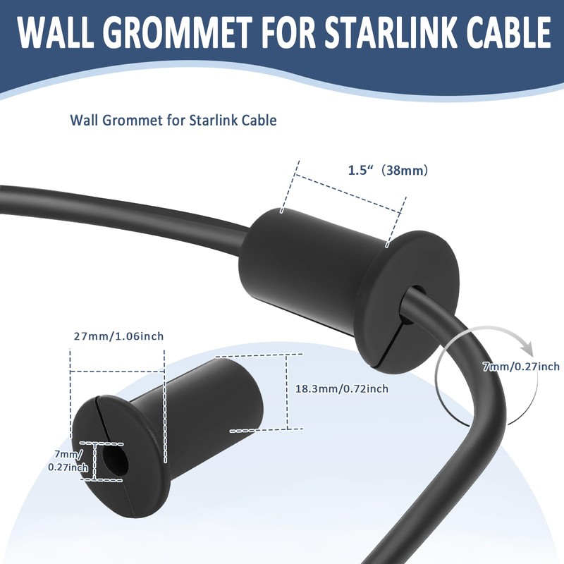 3/4" Starlink Wall Grommet for Cables, Waterproof Silicone, Black 2