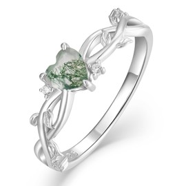 YL 925 Sterling Silver Engagement Rings Heart Cut 5MM Natural Moss Agate Infinity Band Leaf Jewelry for Women-size10