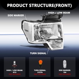 Aosky Headlight Assembly Compatible with 2009 2010 2011 2012 2013 2014 Ford F150 Headlamp Chrome Housing with Clear Reflector