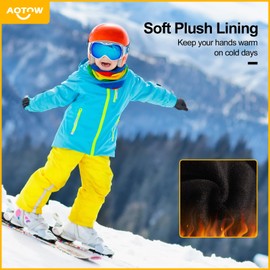 AOTOW Kid Winter Running Glove Touchscreen - Boy Warm Gloves Touch Screen Lightweight Riding Thermal Gloves Weather Cold Youth Windproof Athletic Gloves Black Children Sports Gloves for Hiking Biking