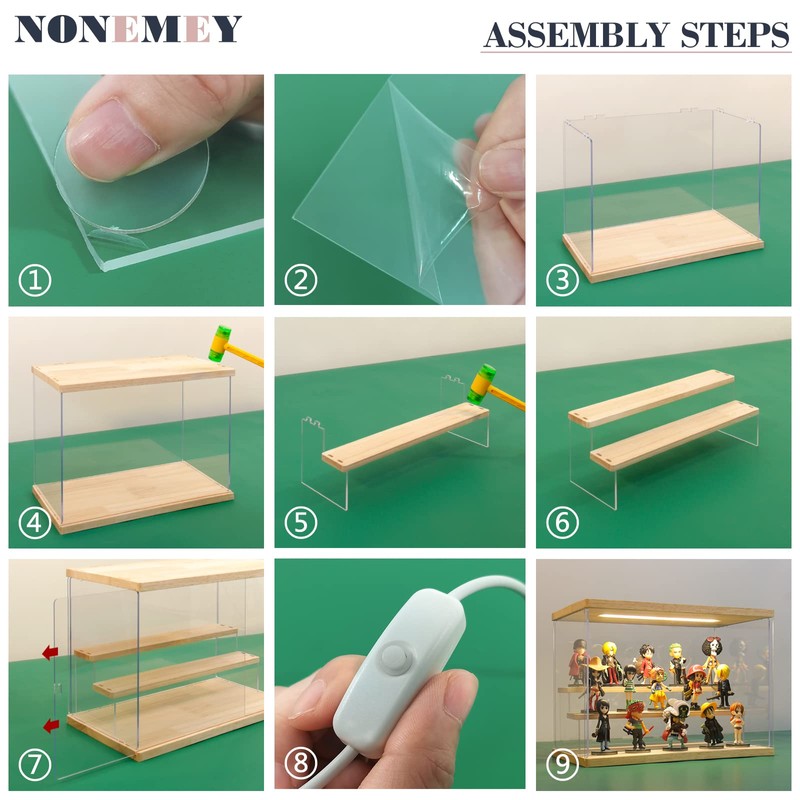 NONEMEY Clear Acrylic Display Case Stand with LED Light 2/3/4/5/6