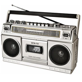 Retro Classic 80s Style Portable Boombox with Cassette Player Recorder, AM/FM/SW1/SW2 Radio, Bluetooth, USB/Micro SD Slots, Headphone Jack, 24W Dual Full-Range High Bass Speakers