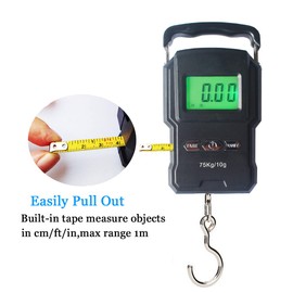 YAGSUW Portable Electronic Hook Scale Digital Hanging Bag Luggage Weight Scale Fishing Scale with Measuring Tape 165Lb Black