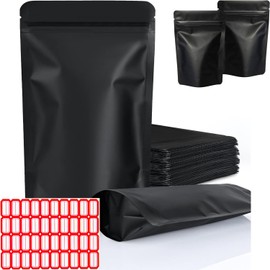 Paquete de 100 Bolsas de Papel de Aluminio Sellables para Embalaje,4 x 6 pulgadas/10 x 15cm,Bolsa de embalaje de pie,Negro mate,Bolsas de almacenamiento de alimentos resellables