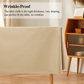 FANCEE Faux Leather Rectangle Table Cloths Warm Tablecloth for Party, Camping, Picnic, Kitchen and Dining Room Table Decor (Almond, 87"X55")