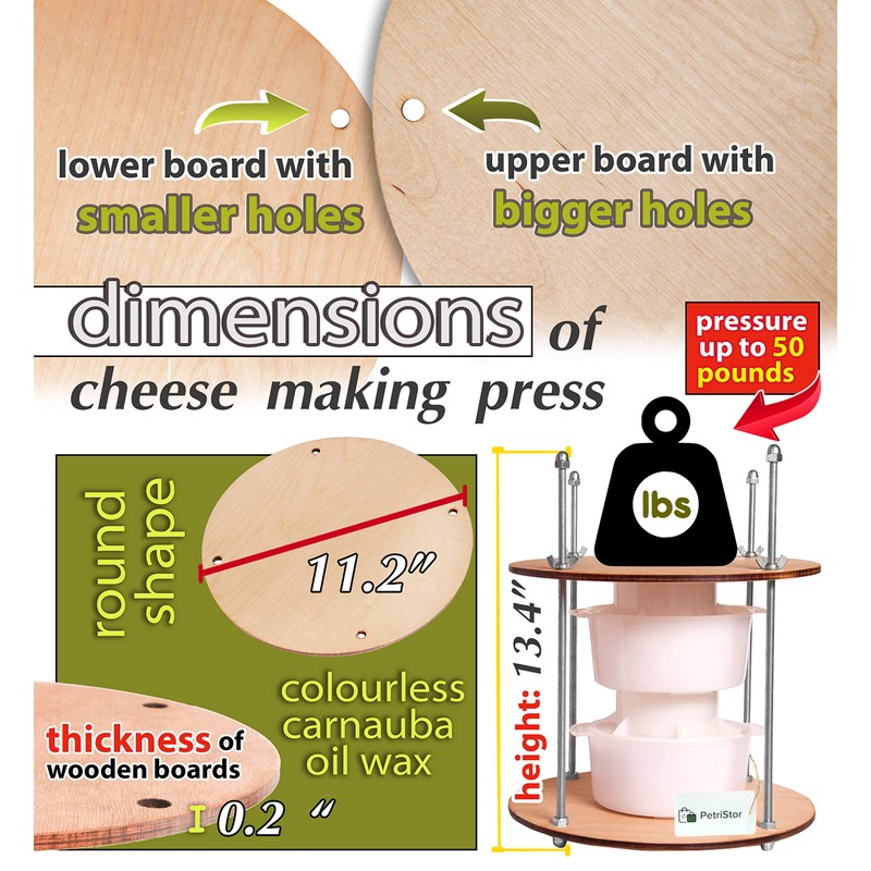 Wooden cheese press diameter 11.2 in and 2 cheese making