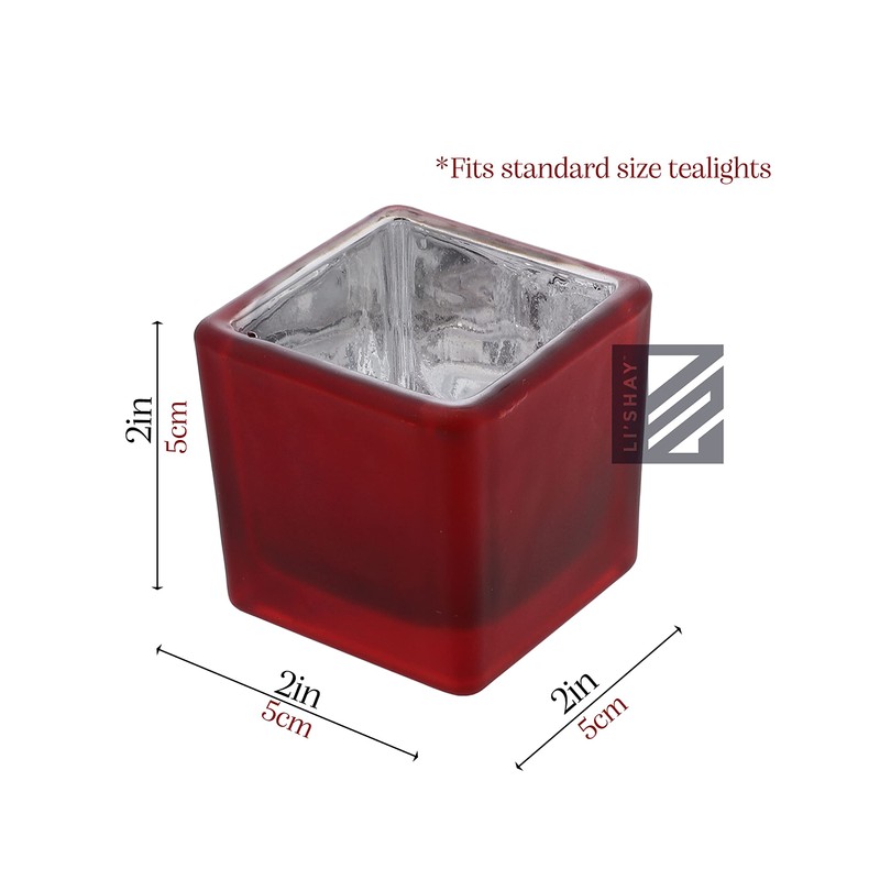 Red Square Tealight Candle Holder - Set of 3