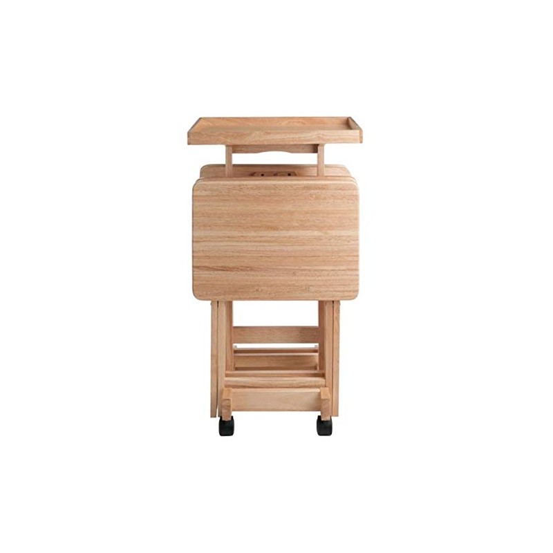Ergode 5-Piece Natural Wood Folding Snack Table Set with Rolling