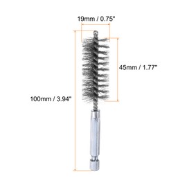 HARFINGTON 304 Stainless Steel Bore Brush 19mm Dia 4" Long Cleaning Twisted Wire Brush with Handle 1/4" Hex Shank for Tubes, Ports, Bearings