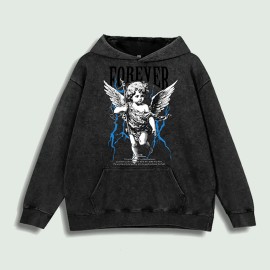 Forever Angel Graphic Hoodie 100% Cotton US Warehouse 6 ColorsColor: Brown, Size: 2 XL