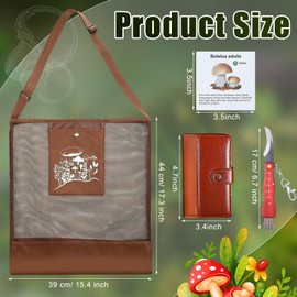 Seajan 18 Pcs Mushroom Foraging Kit Includes Hunting Bag, Mushroom Knife Brush Guide Cards and Notebook for Harvesting Mushroom(Brown)