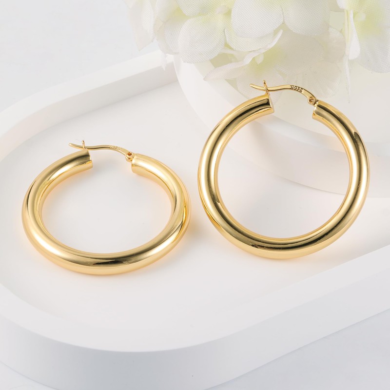 Gold Hoop Earrings for Women, ALEXCRAFT Gold Chunky Earrings Lightweight
