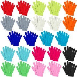 suoundey 24 Pairs Kids Full Fingers Knit Gloves Winter Warm Stretch Gloves Solid Magic Gloves for Little Boys Girls (12 Color, 3-6T)