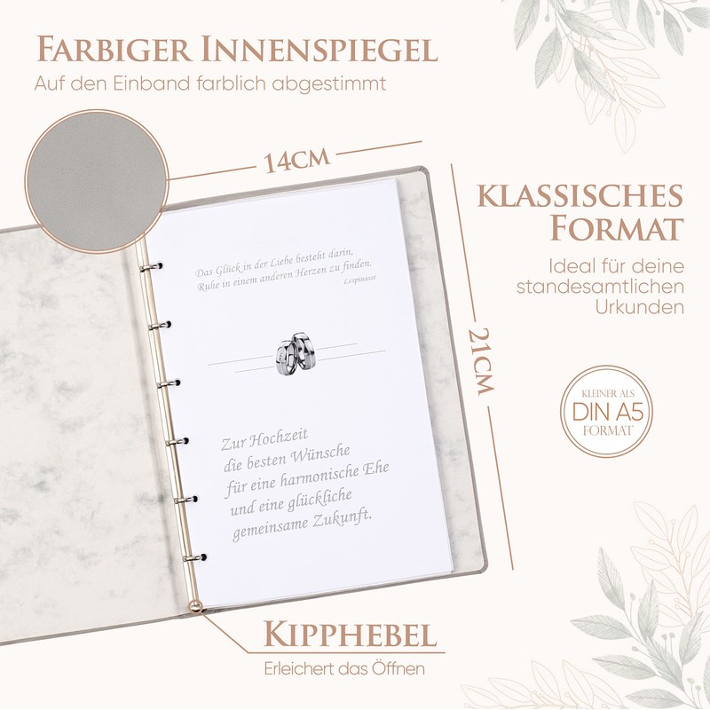 Family register - grey, velour, heart embossing, silver, family book