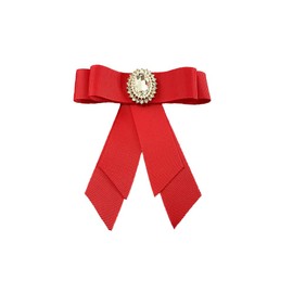 Crystal Big Bowknot Ribbon Pre-tied Bow Neck Tie Brooch Lapel Pins for Women Girls Elegant Pearl Oval CZ Suit Shirt Collar Tie Corsage Accessories Clothes Jewelry Party Banquet Birthday Gifts (Red)