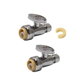 (Pack of 2) EFIELD Push Fit 1/4 Turn Straight Stop Valve Water Shut Off 1/2 Push x 3/8 Inch Compression Chrome with a Disconnect Clip,(PF-VALVE021-2PCS)