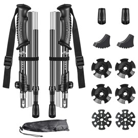 Glvaner Trekking Pole, I-shaped T-Shape, Set of 2, Folding, Ultra Lightweight, Trekking Sticks, Aluminum, 5 Tiers Extendable, Climbing Stock, Walking Pole, Compact, Adjustable Length, Small and