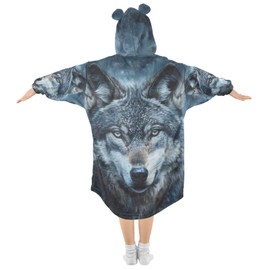 JHKKU - Mantas portátiles para niños, súper suaves, cálidas, acogedoras, de gran tamaño, regalos de 3 a 14 años para niños, niñas y adolescentes con bolsillo, Wolf, Medium