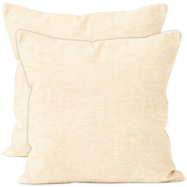Encasa Homes Chenille Cushion Covers 2 pcs Set - Natural