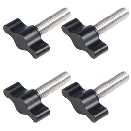 YUEARN 4 Pcs 1/4"-20 x 1 Threaded Thumb Screw, Stainless Steel Standard/Coarse Thread with Black Adjustable Tee Wing Aluminum Knob