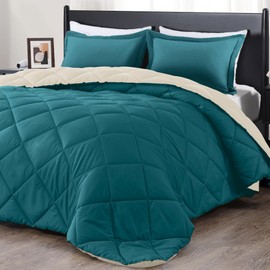 downluxe Queen Comforter Set - Teal Blue and White Queen Comforter, Soft Bedding Sets for All Seasons -3 Pieces - 1 Comforter (88"x92") and 2 Pillow Shams(20"x26")