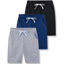 3 Pack Boys' Pull On Jogger Shorts Youth Kids Casual Terry Sweat Shorts with Pockets Drawstring (Set 6, Medium)