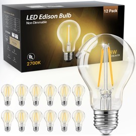 TJOY 12 Pack A19 Vintage LED Edison Bulbs, Non-Dimmable, 60W Equivalent, High Brightness 2700K Warm White, 8W E26 Standard Base, 760 Lumens, CRI80+, Clear Glass Filament Bulb for Home, Farmhouse