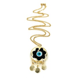 LESLIE BOULES Collar con colgante de oro de ojo malvado negro para mujer, cadena chapada en 18 quilates, Mediano, Latón, Sin piedra preciosa