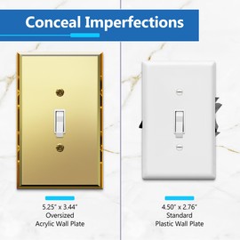 LIDER Reflective Acrylic Toggle Switch Wall Plate, Mirrored Light Switch Cover, Plexiglass Cover Plate, Acrylic Glass, Oversized 1-Gang 5.25" x 3.44", LWP-11O-AGD, Gold
