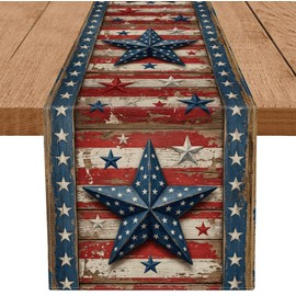 QIONG MENG 4th of July Table Runner Stars Vintage Table Decoration for Home Memorial Day Independence Day Patriotic Retro Indoor Kitchen Dining Party Decor 13x72 Inch