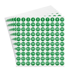 dealzEpic - Green Number Stickers 1 to 100 with Laminated Surface - 1cm in Diameter | Pack of 10 Sheets