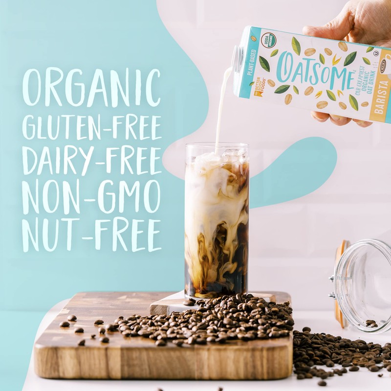 Oatsome Organic Oat Milk, Barista Blend, Gluten-Free, Dairy-Free (6 Pack),