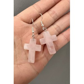 Unbranded Rose Quartz Crystal Cross Earrings, Elegant And Unique, Cross Earrings