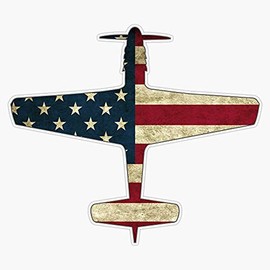 HOF Trading P 51 Mustang Fighter Aircraft Plane Warbird Plane Us Flag Patriotic Veteran Gift Vinyl Sticker Waterproof Decal Laptop Wall Window Bumper Sticker 5"