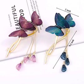 WODICO 2Pcs Gold Butterfly Hair Clips for Women - Made of Metal Perfect for Thin or Thick Hair, Include Blue & Purple Butterfly Clips, C Style.
