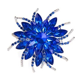 GFM® Vintage Inspired Art Deco Flower Crystal Brooch for Wedding Birthday Anniversary (B-Royal Blue)(BRCH-VTD-006-CRTNL)