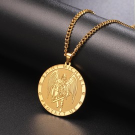 VASSAGO Archangel St Michael/St Cyprian Necklace St Michael Pendant Archangel Locket Necklace Patron Protection Amulet Medal Jewellery Gifts for Men Women, Stainless Steel