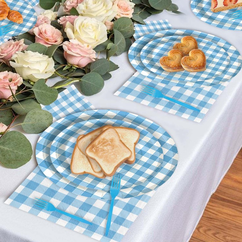 ZJRUI Classic Blue White Plaid Party Dinnerware Set - 96