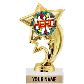 6" Gold Hero Trophies, Custom Star Rocket Hero Trophy Award Prime